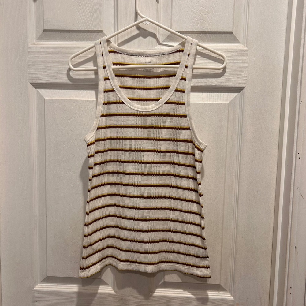 Aerie Striped Thermal Tank Top Size L White Brown Yellow Purple Ribbed Knit